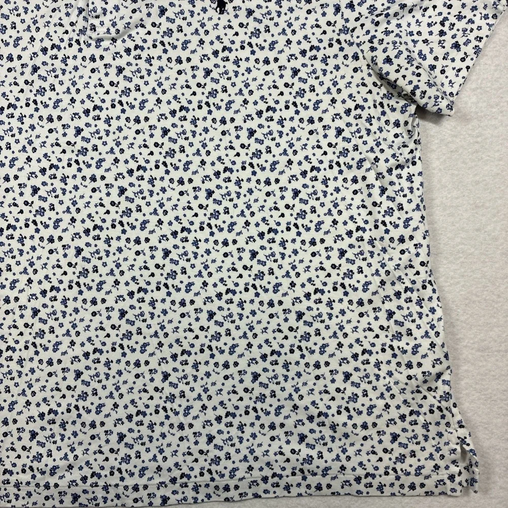 Polo Ralph Lauren Polo Shirt White Blue Floral Print Preppy Men 2XB Big Cotton